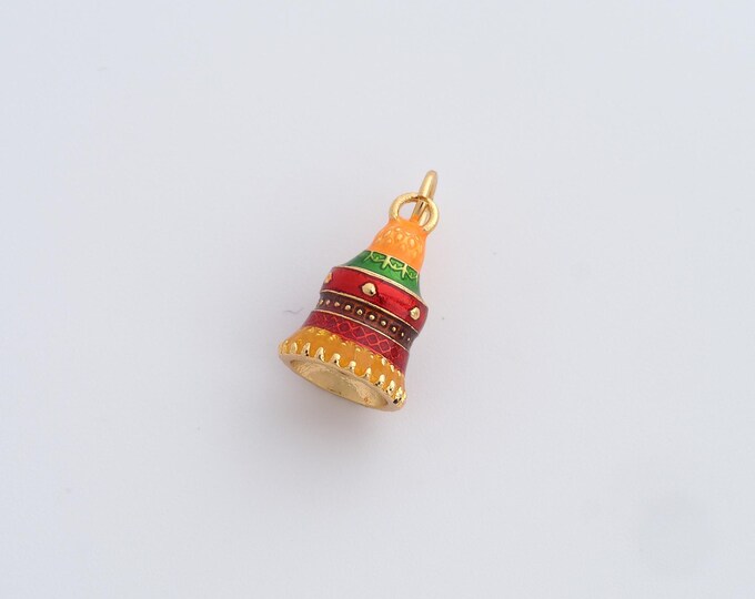 Enamel Bell Pendant Bell Jewelry Small Bell Charms Christmas 18K Gold Filled Bell Charm,DIY Jewelry Supplies, 17.7x9.3mm