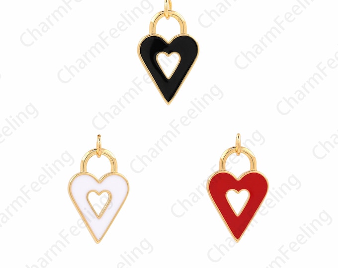 Heart Charm, Heart Cutout Pendant，Heart Pendant, Love Charm, 18K Gold Filled Enamel Heart Necklace, DIY Jewelry Supplies,24.5x14x2mm