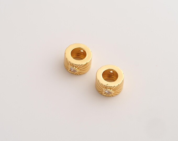 18K Gold Filled Heart Round Spacer Beads,CZ Large Hole Beads,Tube Beads,DIY Jewelry Supplies,11.5x10x6.5mm Hole 5.7mm