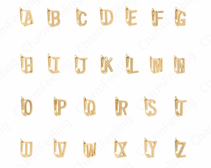 Alphabet Earrings, 26 Alphabet Earrings, 18K Gold Filled Hoop Earrings, Alphabet Earrings, Gift for Her, Personalized Earrings, 15x10x10mm
