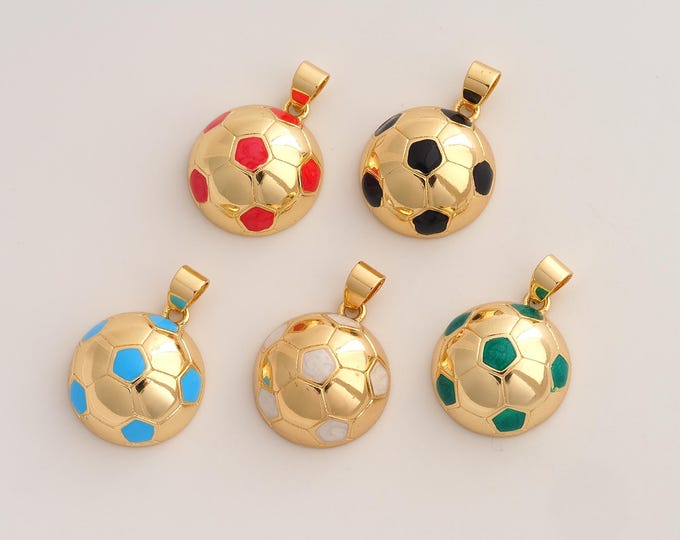 Enamel Football Pendant,Sports Pendant,18K Gold Filled Soccer Charm,DIY Jewelry Accessories,26.4x18.3x8.5mm