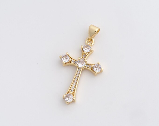 Cross Pendant,Cross Charm,18K Gold Filled Christian Charm,Micropavé CZ Cross Necklace,DIY Jewelry Accessories,33.2x18x3.2mm
