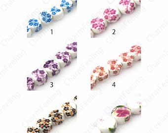 Flower Ceramics Beads,Round Ceramic Beads, Glazed Painted Ceramic Jewelry, Abacus Beads,Flat Spacer Beads,DIY Jewelry Supplies,8/10mm