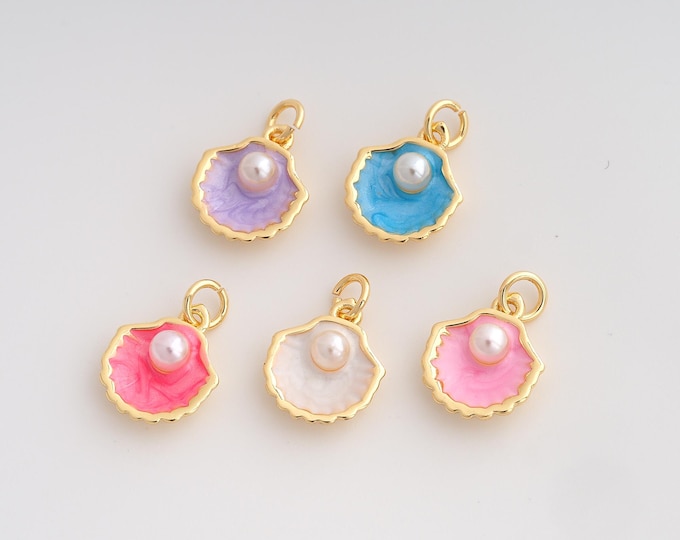 Enamel Shell Pendant,Oyster Pendant,18K Gold Filled Shell Charm,DIY Jewelry Accessories,17.2x12x5mm