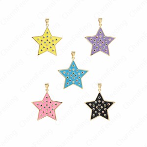 Micropavé CZ Star Necklace, Pentagram Pendant, Enamel Charm, Pentagram Charm, 18K Gold Filled Star Charm, DIY Jewelry Supplies, 36x28x2.5mm