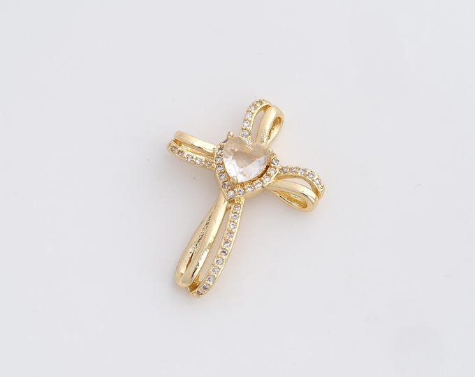 18K Gold Filled Cross Pendant,Religious Charm,Cross Charm,Christian Charm,Micropavé CZ Cross Necklace,DIY Jewelry Accessories,28.8x22x6.4mm