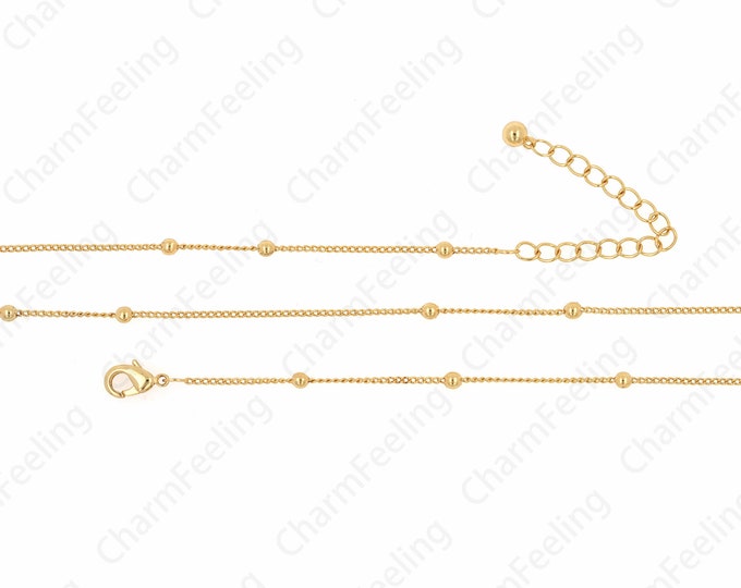 Ball Necklace,Lobster Clasp Necklace,18K Gold Filled Simple Necklace, Brass Necklace, Round Necklace, DIY Jewelry Supplies,2.4mm