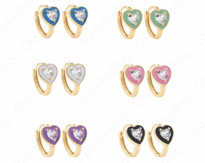 1 Pair,Enamel Heart Earrings,  18K Gold Filled Enamel Love Earrings, Enamel Earrings, Heart Earrings, Multi-Color Optional, 17x15x9.6mm