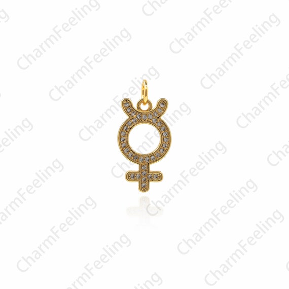18K Gold Filled Female Pendant,Micropavé Mercury Necklace,Devil Pendant,Devil Horn Charm,DIY Jewelry Accessories 22x10x1.5mm