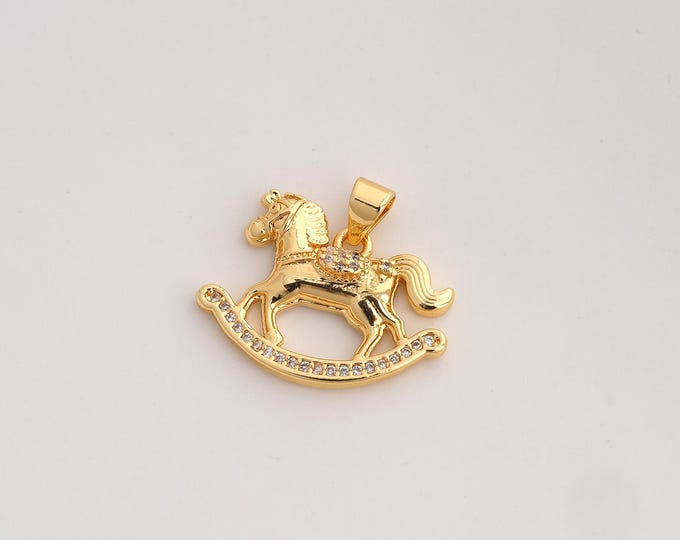 CZ Rocking Horse Pendant,Horse Pendant,18K Gold Filled Rocking Horse Charm,DIY Jewelry Accessories,19.6x22.5x3.2mm