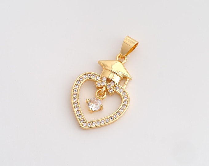 CZ Doctoral Cap Pendant,Doctoral Cap Pendant,18K Gold Filled Doctoral Cap Charm,DIY Jewelry Accessories,31.7x17.7x3.5mm
