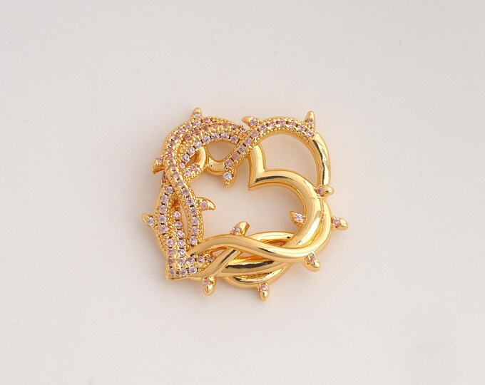 CZ Thorn Heart Pendant,Thorn Pendant,18K Gold Filled Heart Charm,DIY Jewelry Accessories,26.5x24.8x6mm