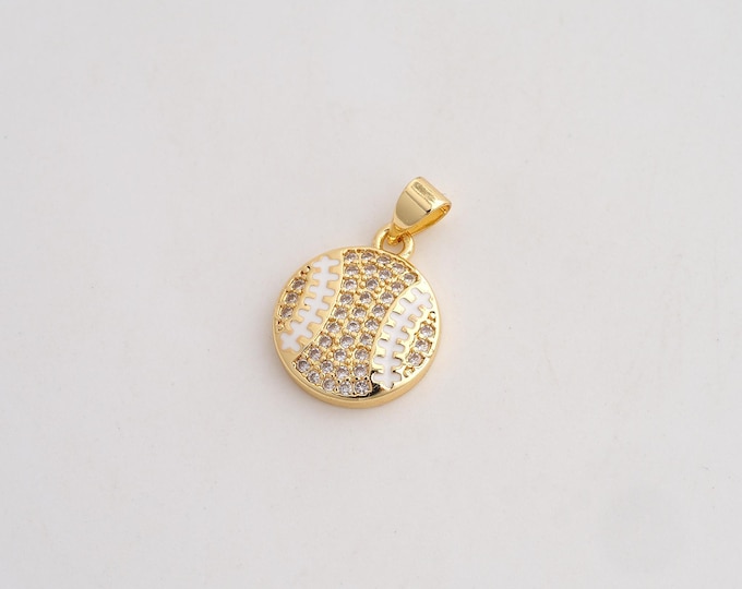 CZ Baseball Pendant,Enamel Sports Pendant,18K Gold Filled Baseball Charm,DIY Jewelry Accessories,21.6x14.3x3mm