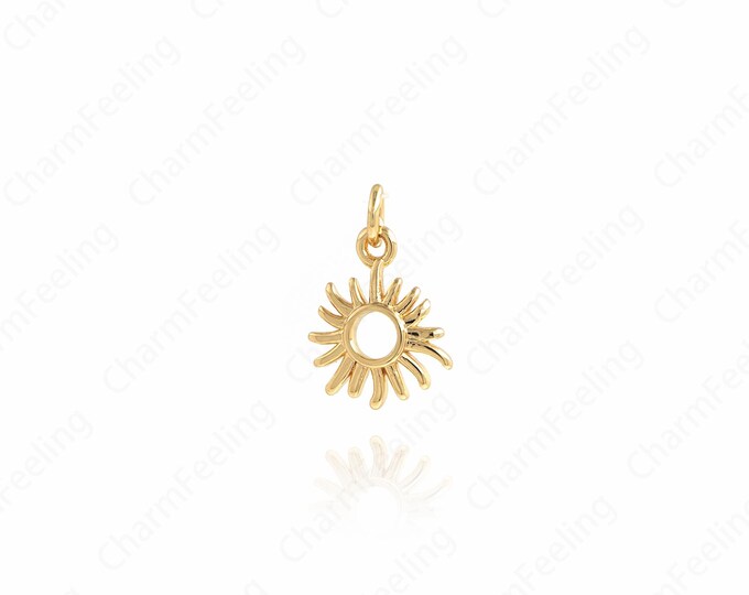 Round Sun Pendant,Sunshine Necklace, 18K Gold Filled Sun Pendant, Sun Charm, DIY Jewelry Accessories, 14.3x9.3x2mm
