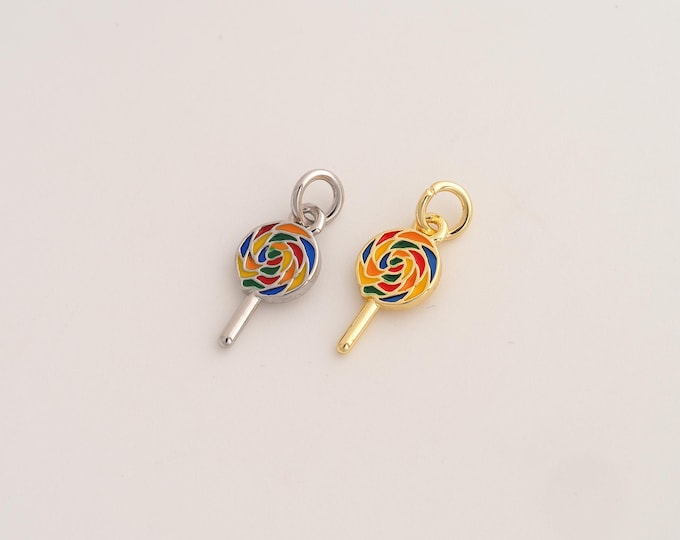 Enamel Lollipop Pendant,Sweet Pendant,18K Gold Filled Lollipop Charm,DIY Jewelry Accessories,18.2x7.5x1.5mm