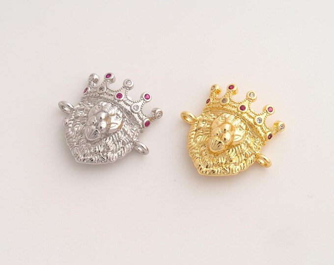 CZ Lion Connector,Animal Connector,18K Gold filled Lion Connector,DIY Bracelet Accessories, 21.2x20x7.5mm