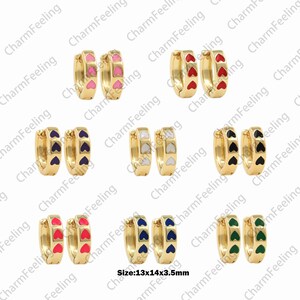 1 paar, multi-color optioneel, 18K goud gevulde emaille liefde oorbellen, emaille oorbellen, hartvormige oorbellen, hartvormige oorbellen, 13x14x3,5 mm
