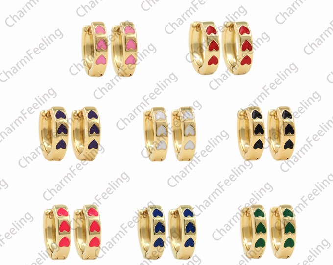1 Pair, Multi-Color Optional, 18K Gold Filled Enamel Love Earrings, Enamel Earrings, Heart-Shaped Earrings,Heart-Shaped Earrings,13x14x3.5mm