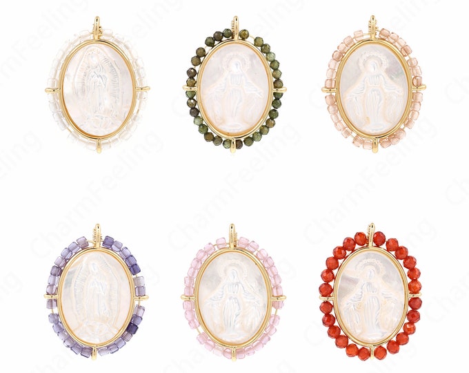 18K Gold Filled Virgin Mary Pendant, Micropavé Cubic Zircon Catholic Pendant, Virgin Necklace, DIY Jewelry Components 29.5x22.5x3mm