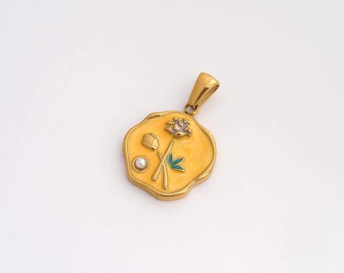 Enamel Flower Charms,Dainty Flower Charm, 18K Gold Filled Flower Pendant,DIY Jewelry Accessories 27x17.8x3.6mm