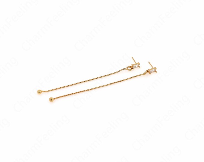 Bar Earrings,Drop Earrings, Boho Earrings,Micropavé CZ Fringe Earrings,18K Gold Filled Long Earrings, DIY Jewelry Supplies,96x5.5x15mm