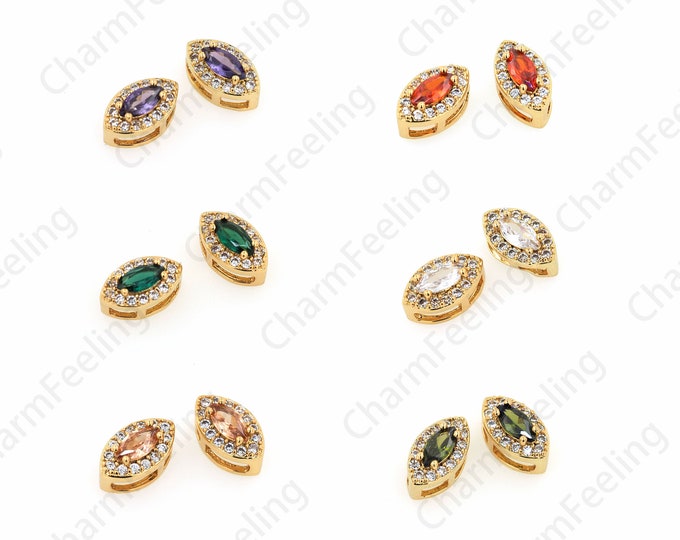 Micropavé CZ Oval Special-Shaped Spacer Beads, 18K Gold Filled Special-Shaped Spacer Beads, Gold Hole Beads, Bracelet Accessories,10x5.5x6mm