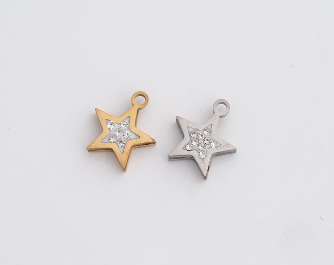 Stainless Steel Star Pendant,Celestial Charms,CZ Starburst Charm, DIY Jewelry Supplies,11.2x10x2.3mm