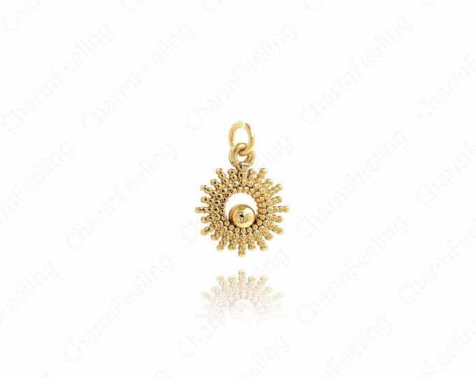 Round Sun Pendant,Sunshine Necklace, 18K Gold Filled Sun Pendant, Sun Charm, DIY Jewelry Accessories, 16x11x2.2mm