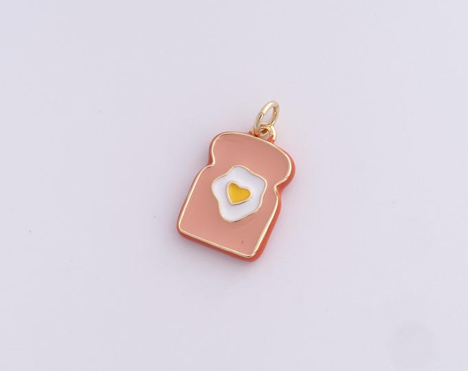 Enamel Bread Charm Pendant 18K Gold Filled Food Pendant Breakfast Pendant for DIY Jewelry Making,20.7x11.3x2.3mm
