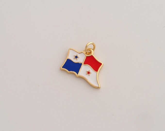 Enamel Panama Flag Pendant,Panama Pendant,18K Gold Filled Flag Charm,DIY Jewelry Accessories,16x17x1.7mm