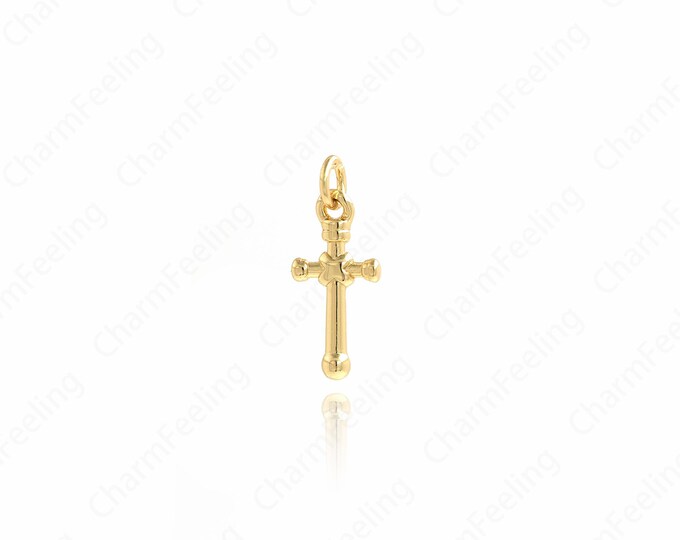 Religious Jewelry,Gold Cross Charm, 18K Filled Gold Cross Pendant,DIY Jewelry Making Accessories 16.5x6.6x1.7mm