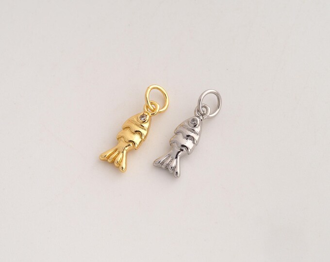 5 pcs CZ Fish Pendant,Marine Life Pendant,18K Gold Filled Fish Charm,DIY Jewelry Accessories,17.3x5x3.3mm