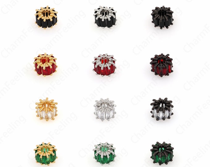 18K Gold Filled Round Beads,Micropave CZ  Cylinder spacer Beads,Large Hole bead,Cubic Zirconia Gold Spacer Beads,8.5x5.5mm