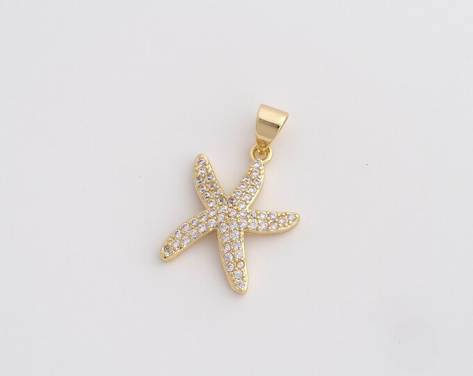 CZ Starfish Pendant,Starfish Pendant,18K Gold Filled Starfish Charm,DIY Jewelry Accessories,23.5x14.8x2.8mm