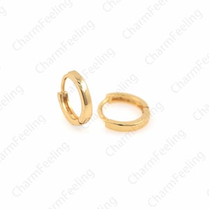 18K Gold-Plated Hoops Earrings, Gold Ear Hoops, Earring Charm, Nickel-Free Earrings, Small Hoops, Minimalist Earrings 1 pair 12x11x2mm