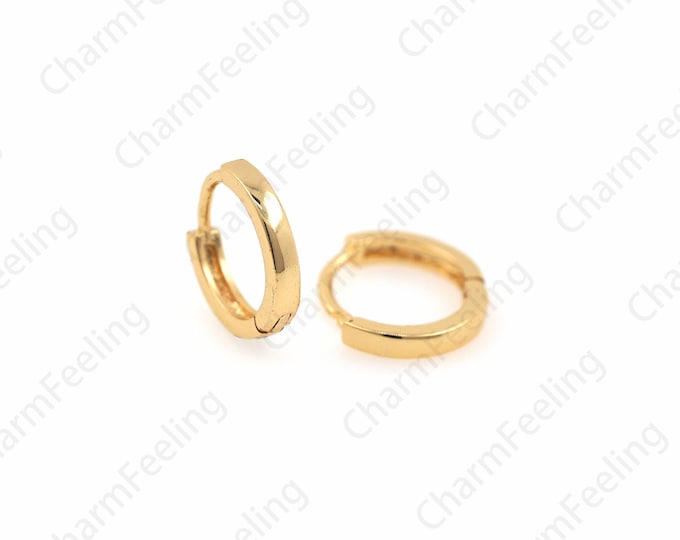 18K Gold-Plated Hoops Earrings, Gold Ear Hoops, Earring Charm, Nickel-Free Earrings, Small Hoops, Minimalist Earrings 1 pair 12x11x2mm