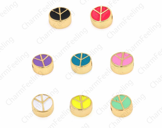 Flat Spacer Beads, 18K Gold Filled Round Beads, Bracelet Beads, Alchemy Charm, Enamel Spacer Beads, DIY Jewelry Supplies, 4.7x9.8x9.8mm