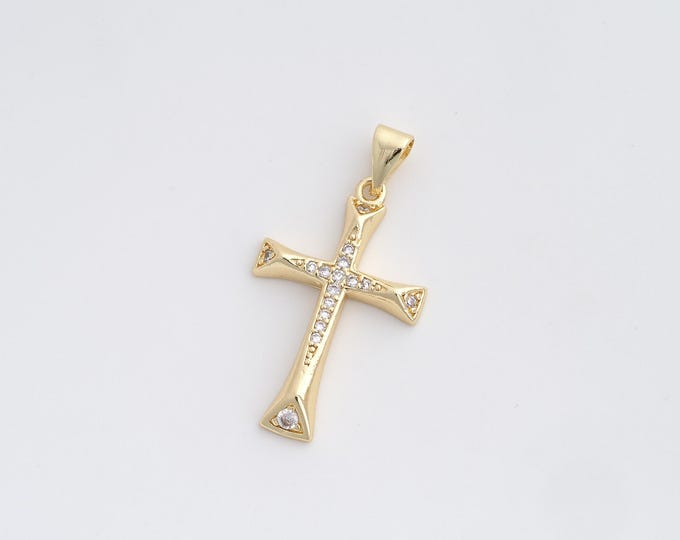 Cross Pendant,Cross Charm,18K Gold Filled Christian Charm,Micropavé CZ Cross Necklace,DIY Jewelry Accessories,31.5x16.7x3mm