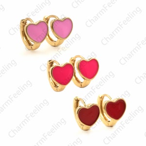 18K Gold Filled Heart Earrings, Love Earrings, Love Charm, Enamel Love Earrings, Enamel Love Earrings, Enamel Charm, 14x11mm 1 pair