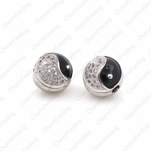 Taiji Spacer Beads,Yin and Yang Beads,Micro Pave Beads,Round space bead 11.8× 11.5mm 1pcs