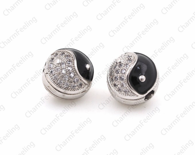 Taiji Spacer Beads,Yin and Yang Beads,Micro Pave Beads,Round space bead 11.8× 11.5mm 1pcs