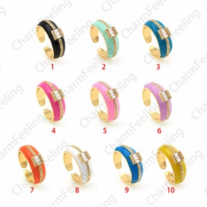 Colorful Enamel Ring, Gold Open Ring, 18K Gold Filled Enamel Ring, Micropavé CZ Jewelry, Enamel Jewelry, Adjustable Ring