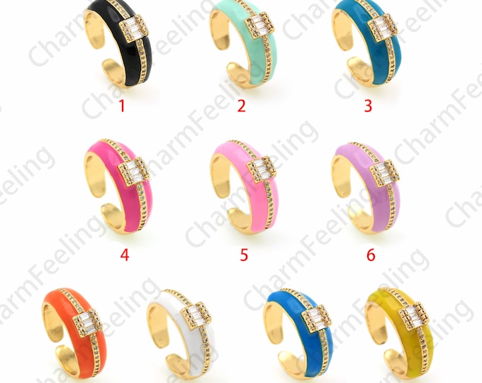 Colorful Enamel Ring, Gold Open Ring, 18K Gold Filled Enamel Ring, Micropavé CZ Jewelry, Enamel Jewelry, Adjustable Ring