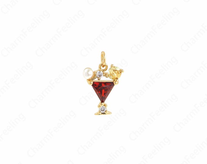 Micropavé CZ Wine Glass Pendant,18K Gold Filled Wine Glass Pendant, Wine Glass Necklace,Cup Pendant,DIY Jewelry Accessories, 20x12.5x4mm