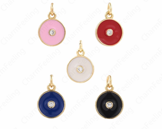 18K Gold Filled Good Luck Pendant Gold Eye Pendant,Micropavé CZ Eye Pendant Eye Pendant, Round Eye Necklace, 11x16x2mm
