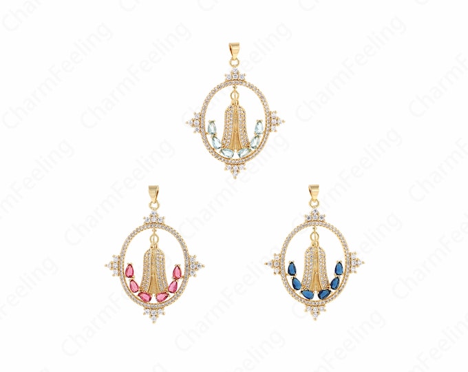 18K Gold Filled With The Charm Of The Virgin Mary, Church Guadalupe Medallion Pendant, Religious Jewelry 47x35x4mm