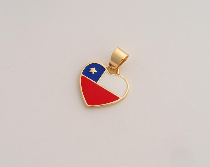 Enamel Chile Flag Pendant,Chile Pendant,18K Gold Filled Heart Flag Charm,DIY Jewelry Accessories,27.7x24.5x2mm
