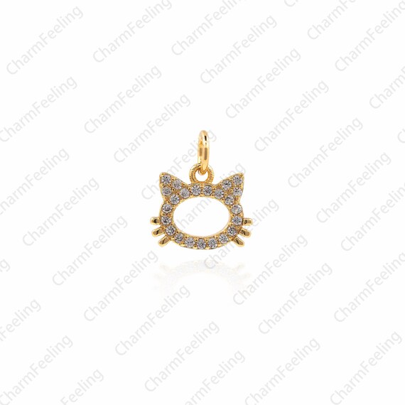 Cz Hollow Crystal Cat Charm，micro pave cz cat，Animal Cat Charm，cat head pendnat 10.5× 9 ×1.5mm  1pcs