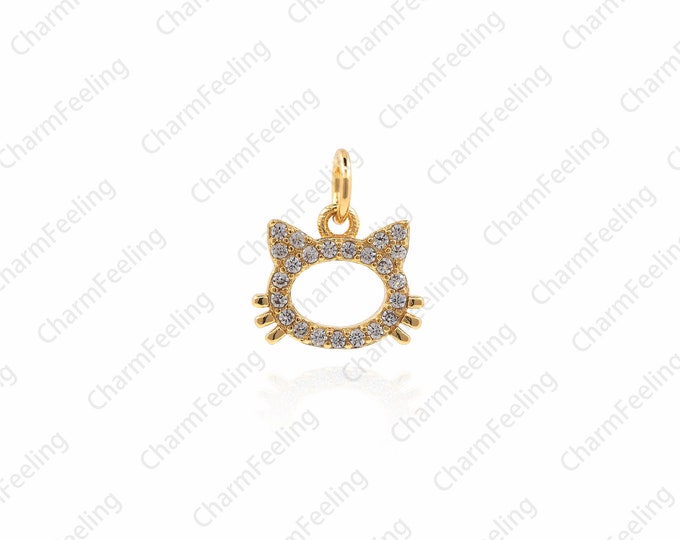 Cz Hollow Crystal Cat Charm，micro pave cz cat，Animal Cat Charm，cat head pendnat 10.5× 9 ×1.5mm  1pcs