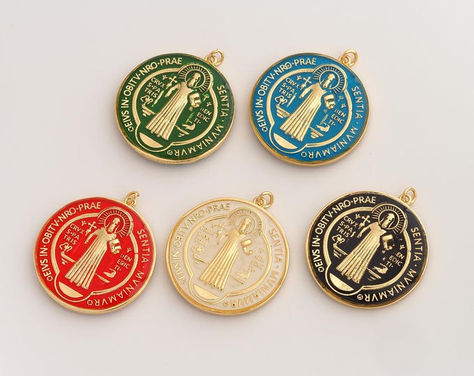 Enamel Jesus Pendant,Religious Pendant,18K Gold Filled Saint Benedict Charm,DIY Jewelry Accessories,40.8x35x4.6mm